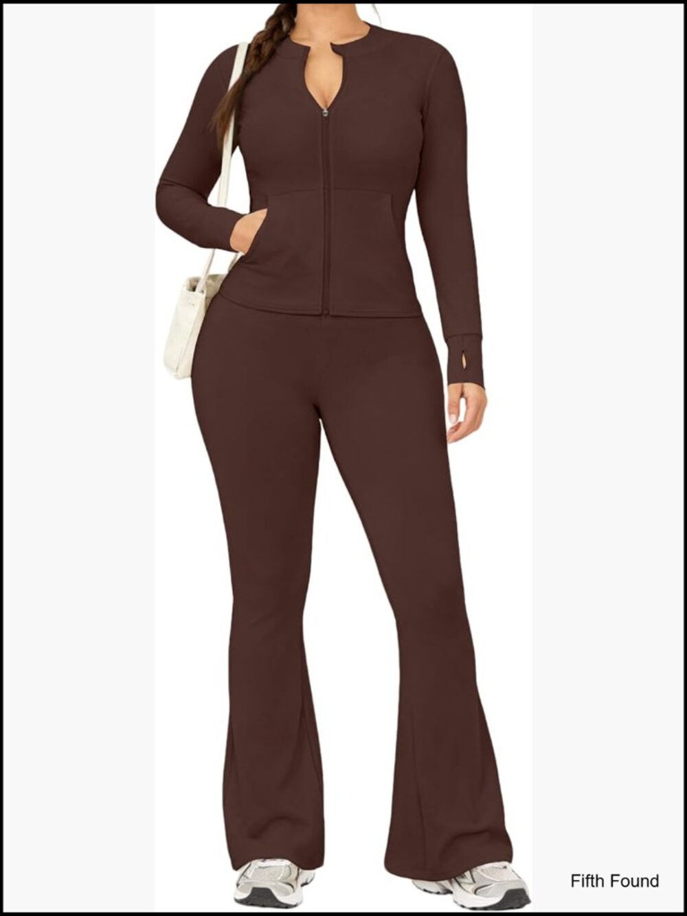Womens 2 Piece Set Long Sleeve Jacket & Flare Leggings Workout Tracksuit - Picture 1 of 7